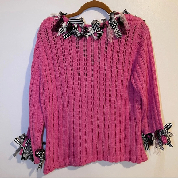 Vintage Design Options Phillip Jane Gordon bows trim cotton open knit pink M - Picture 5 of 9